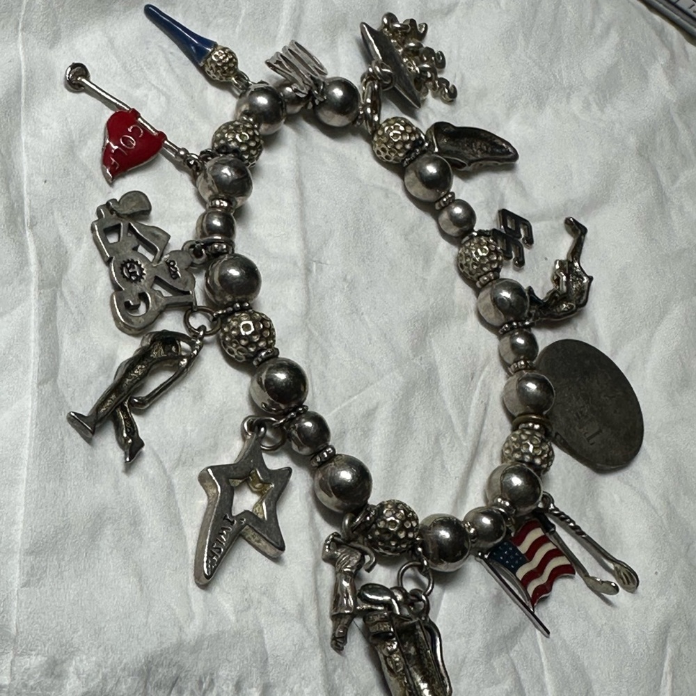 Vintage Charming Sterling Silver golf themed Charm Bracelet - Picture 14 of 16